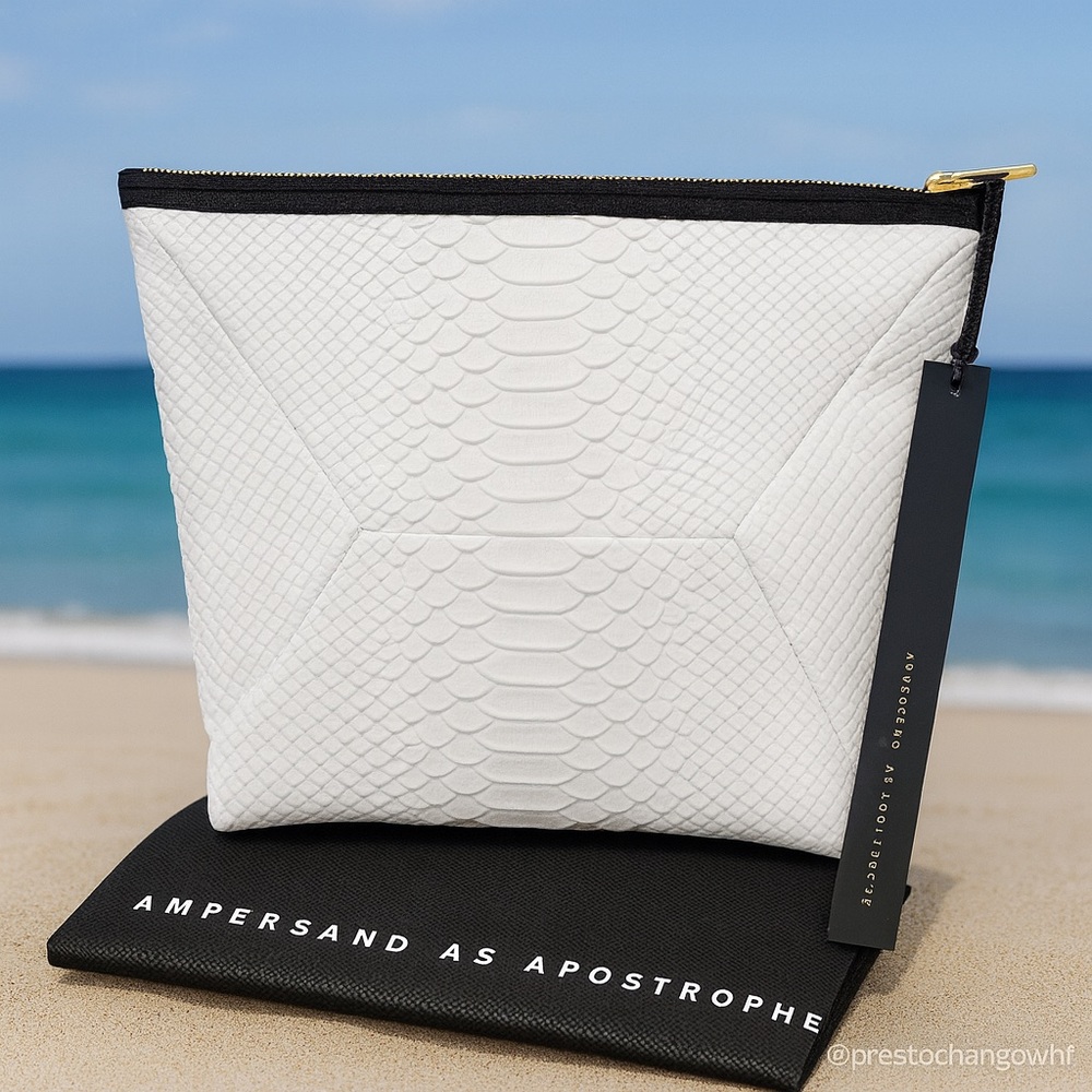Ampersand as Apostrophe X‑Pouch Clutch – White Python Textured Leather w/ DB
